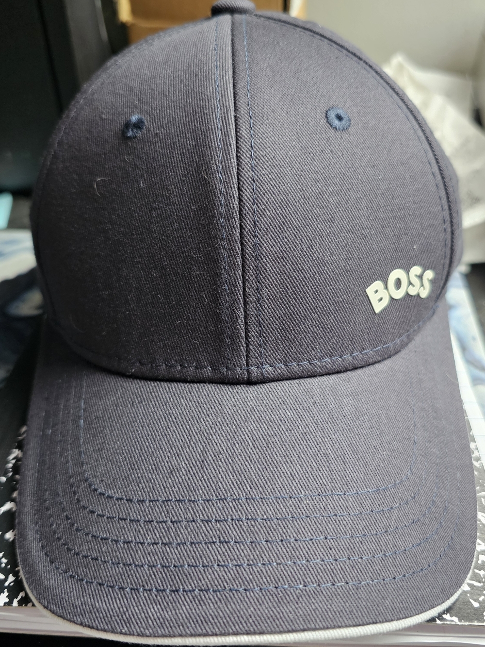 BOSS Hugo Boss Men's Baseball Cap Navy Blue White Side Logo Adjustable Hat